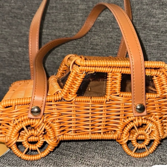 Tommy Bahama Woven Rattan Car Bag in Warm Tan - Picture 2 of 10